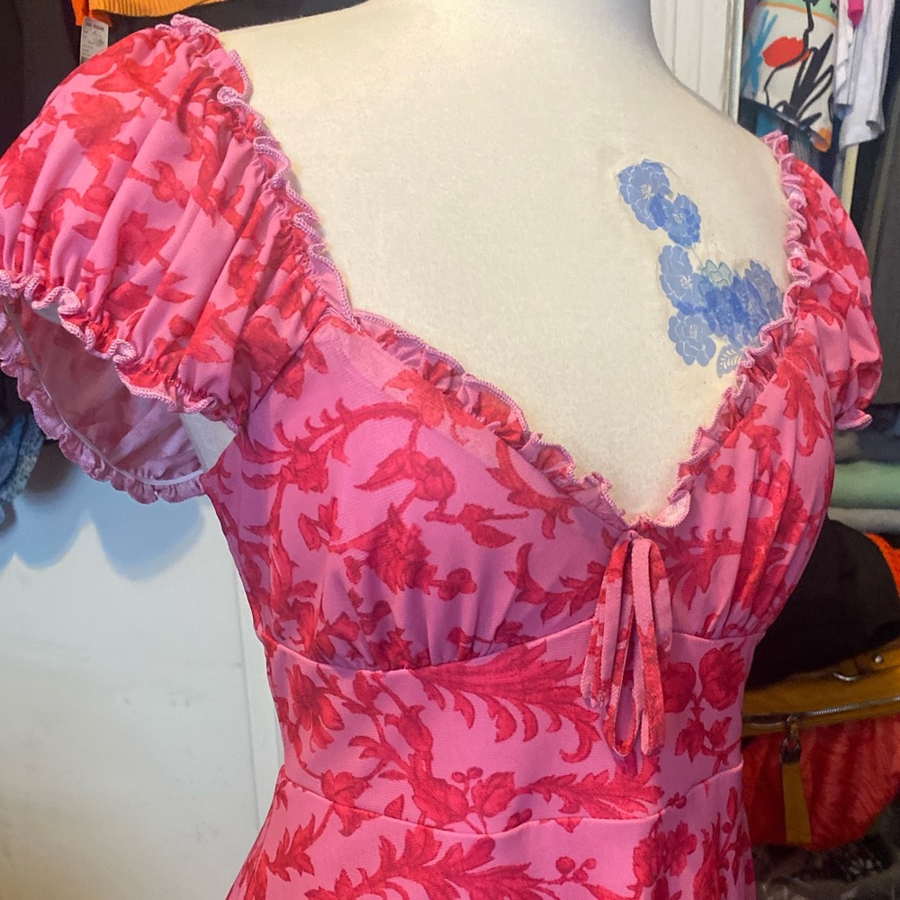 Urban Outfitters Pink and Red Floral Mini Dress